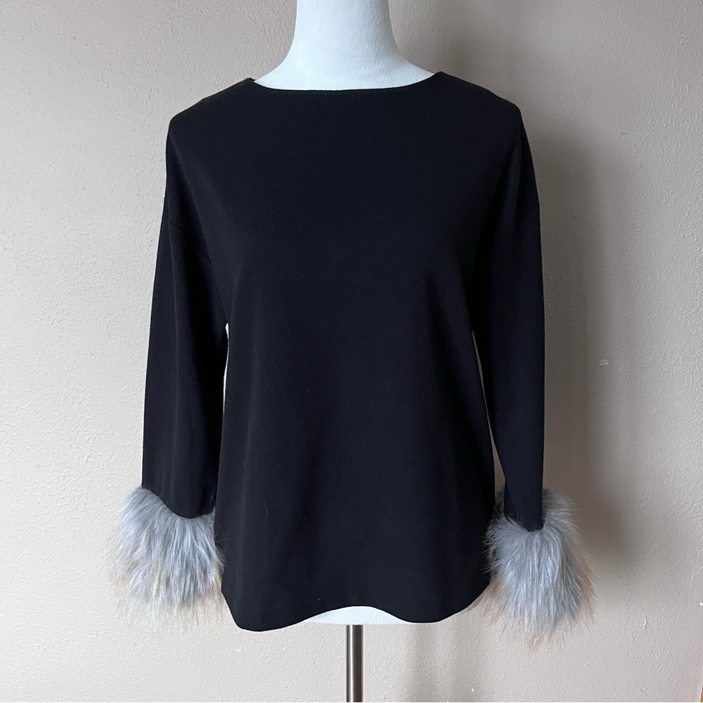 Trisha Tyler sweater faux fur cuffs black small winter holiday elegant classy